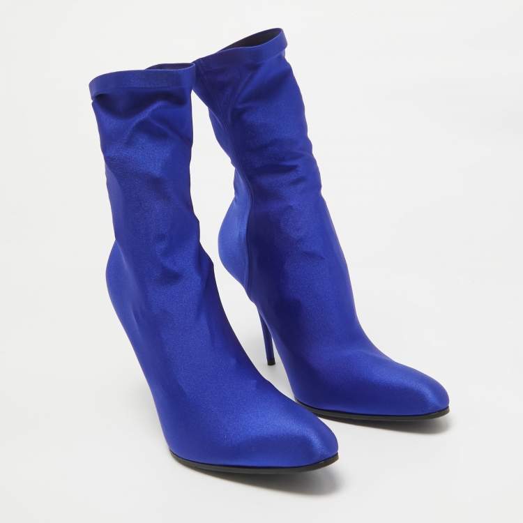 Pre Owned Balenciaga Blue Stretch Fabric Ankle Length Boots Size 38.5