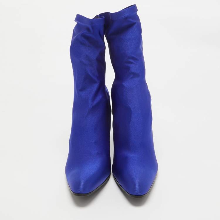 Pre Owned Balenciaga Blue Stretch Fabric Ankle Length Boots Size 38.5