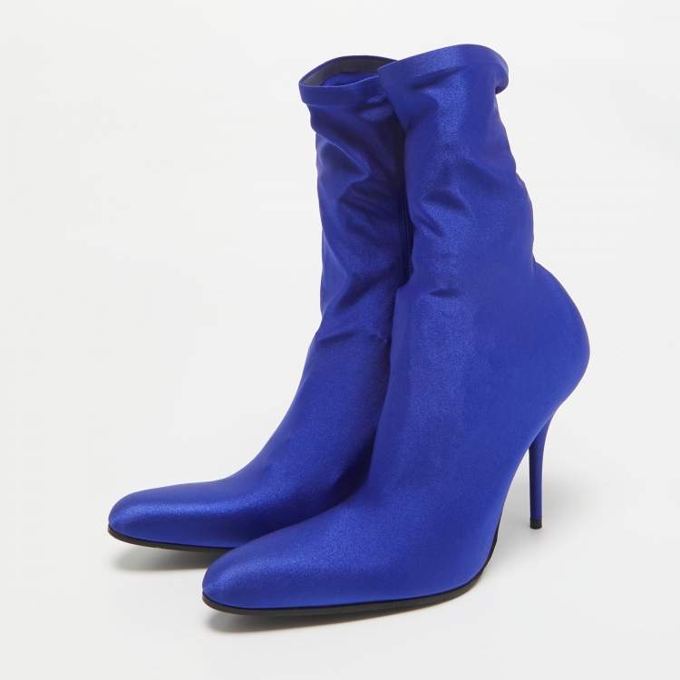 Pre Owned Balenciaga Blue Stretch Fabric Ankle Length Boots Size 38.5