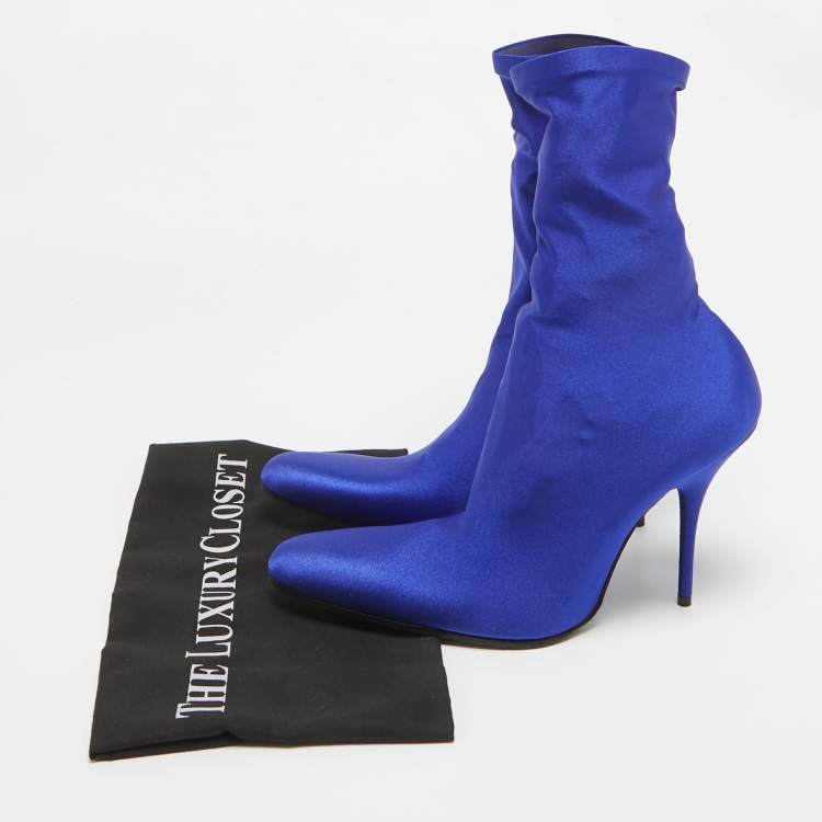 Pre Owned Balenciaga Blue Stretch Fabric Ankle Length Boots Size 38.5