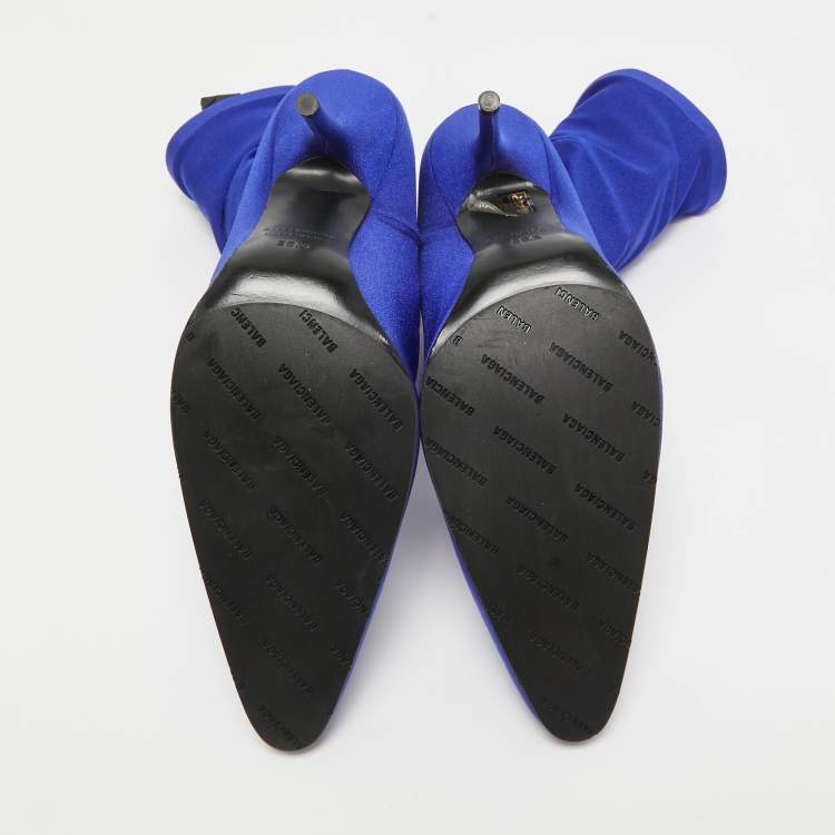 Pre Owned Balenciaga Blue Stretch Fabric Ankle Length Boots Size 38.5