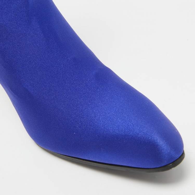 Pre Owned Balenciaga Blue Stretch Fabric Ankle Length Boots Size 38.5