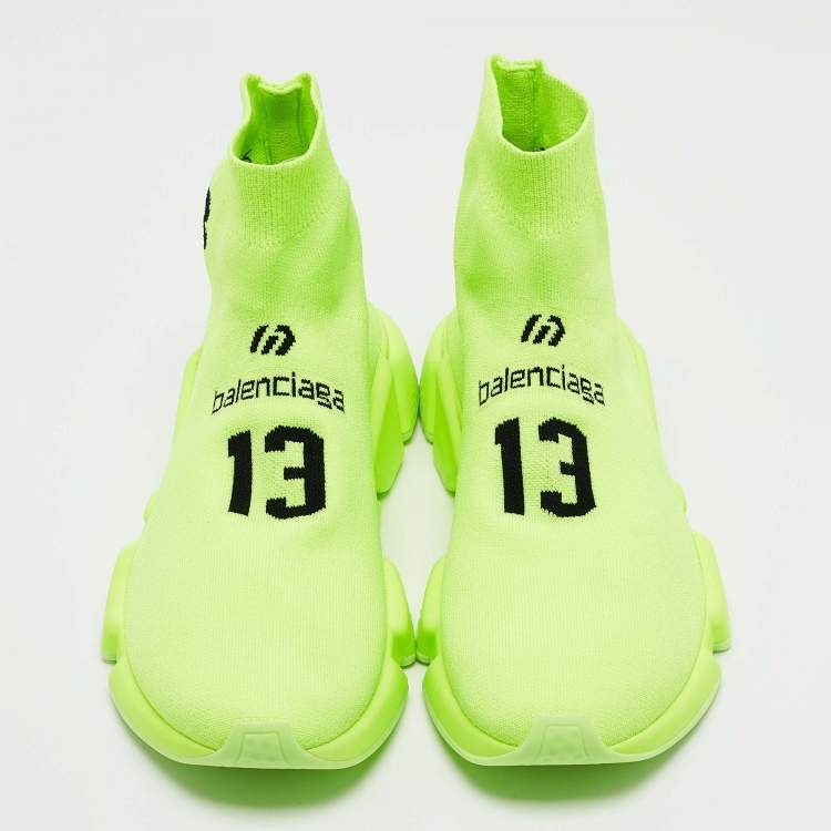 Pre Owned Balenciaga Neon Yellow Knit Fabric Speed LT Soccer Sneakers Size 40