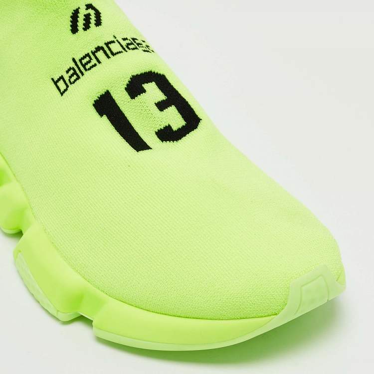 Pre Owned Balenciaga Neon Yellow Knit Fabric Speed LT Soccer Sneakers Size 40