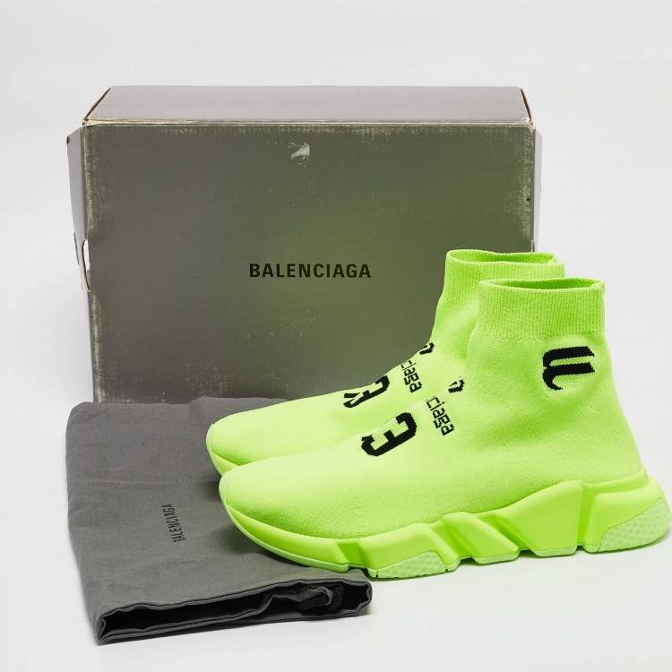 Pre Owned Balenciaga Neon Yellow Knit Fabric Speed LT Soccer Sneakers Size 40