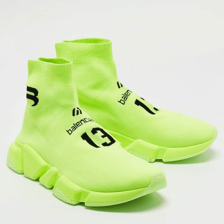 Pre Owned Balenciaga Neon Yellow Knit Fabric Speed LT Soccer Sneakers Size 40