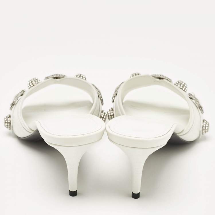Pre Owned Balenciaga White Leather Le Cagole Slide Sandals Size 40