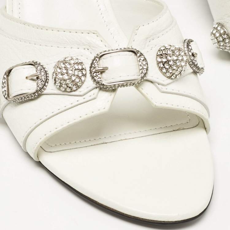 Pre Owned Balenciaga White Leather Le Cagole Slide Sandals Size 40