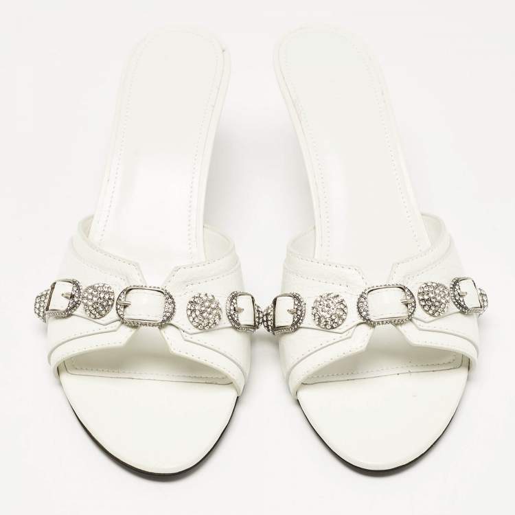 Pre Owned Balenciaga White Leather Le Cagole Slide Sandals Size 40