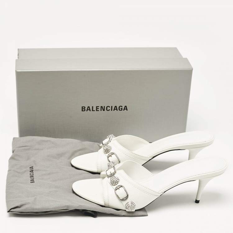 Pre Owned Balenciaga White Leather Le Cagole Slide Sandals Size 40
