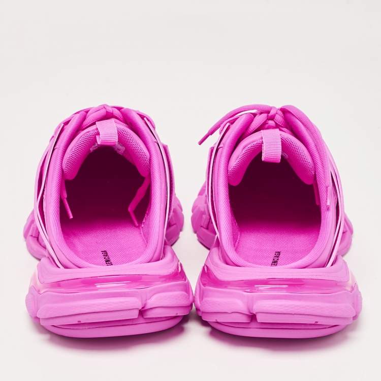 Pre Owned Balenciaga Pink Faux Leather Track Mule Sneakers Size 38