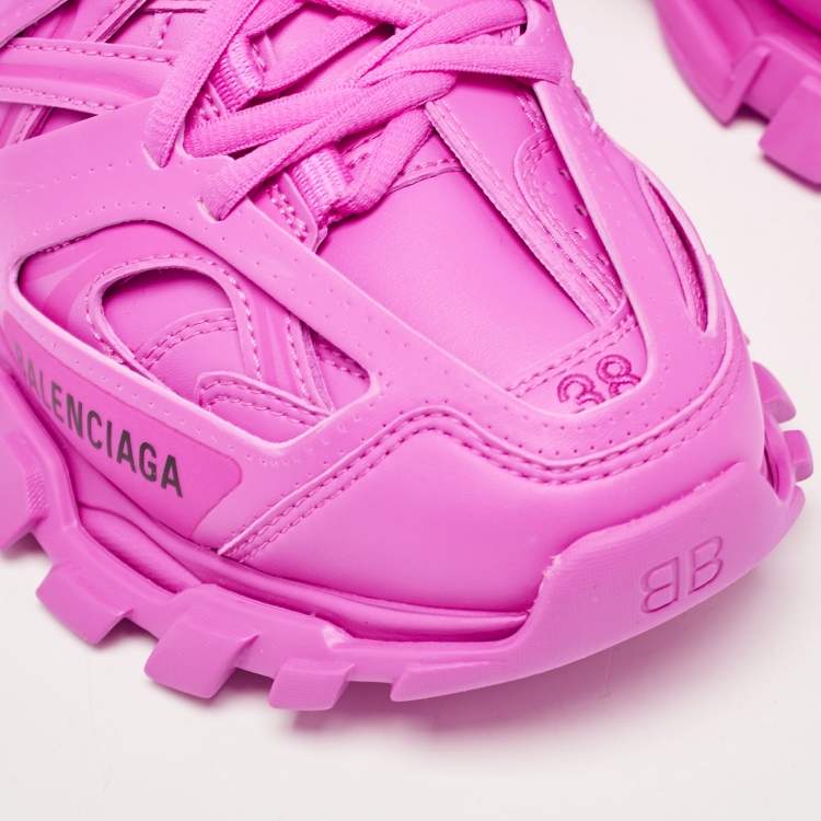 Pre Owned Balenciaga Pink Faux Leather Track Mule Sneakers Size 38