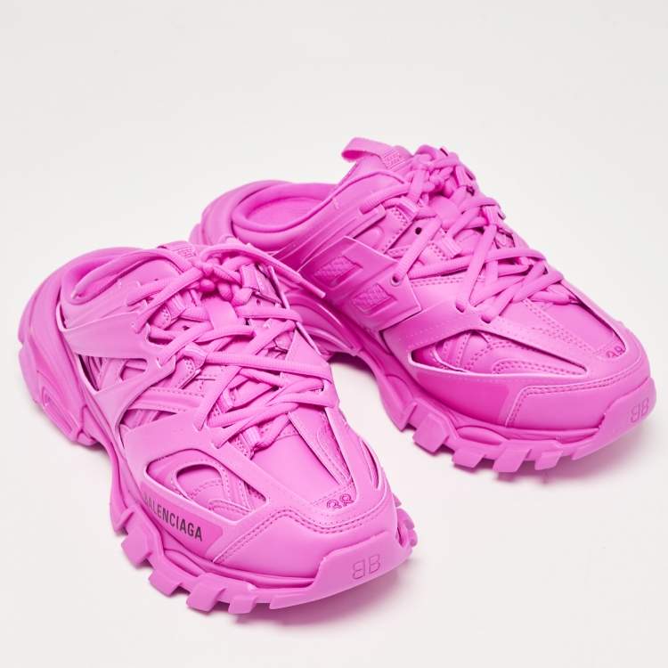 Pre Owned Balenciaga Pink Faux Leather Track Mule Sneakers Size 38
