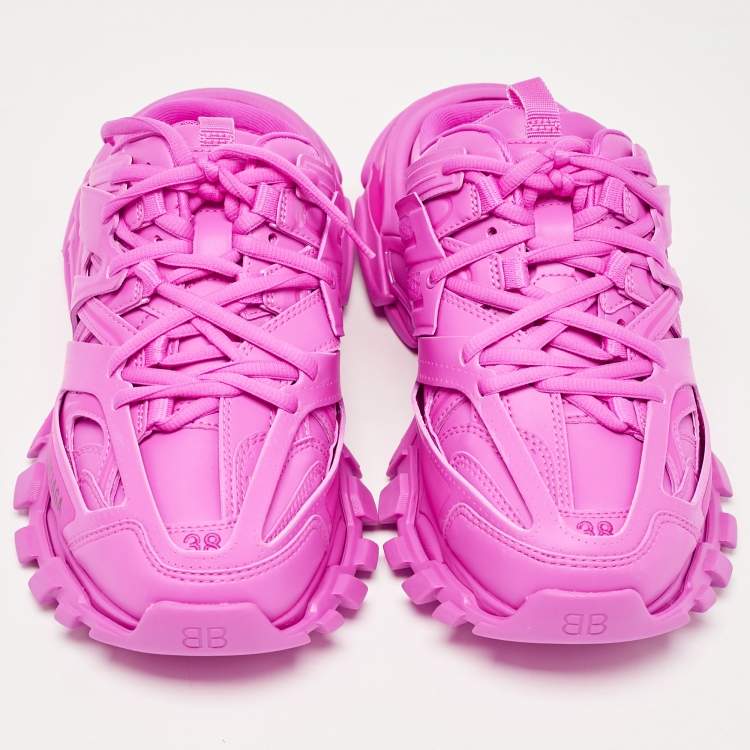 Pre Owned Balenciaga Pink Faux Leather Track Mule Sneakers Size 38