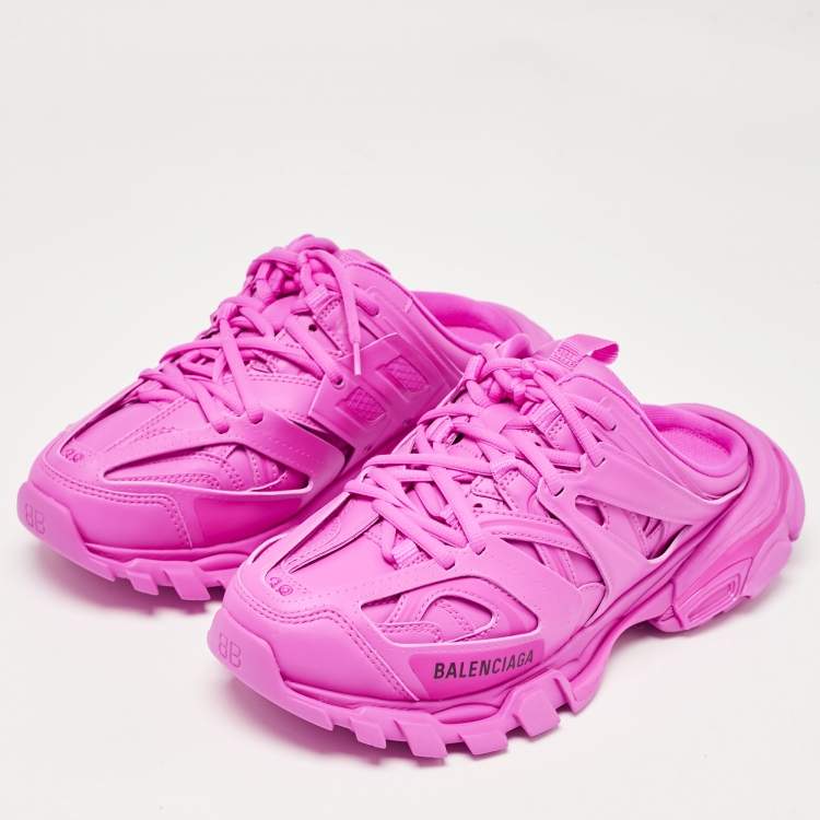 Pre Owned Balenciaga Pink Faux Leather Track Mule Sneakers Size 38