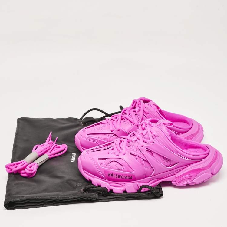 Pre Owned Balenciaga Pink Faux Leather Track Mule Sneakers Size 38