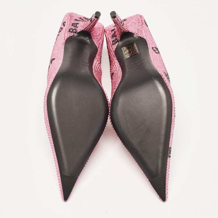 Pre Owned Balenciaga Pink Suede Crystal Embellished Square Knife Pumps Size 36