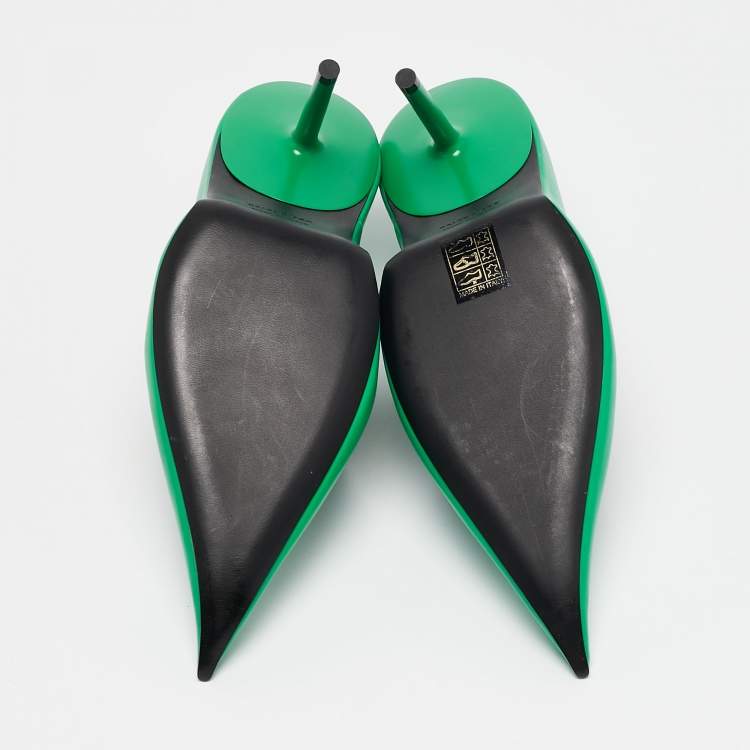 Pre Owned Balenciaga Green Leather Essex Pointed Toe Pumps Size 38