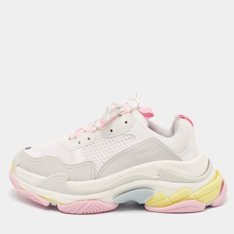 Pre Owned Balenciaga White Faux Leather and Mesh Triple S Low Top Sneakers Size 38