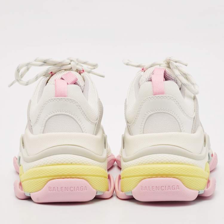 Pre Owned Balenciaga White Faux Leather and Mesh Triple S Low Top Sneakers Size 38