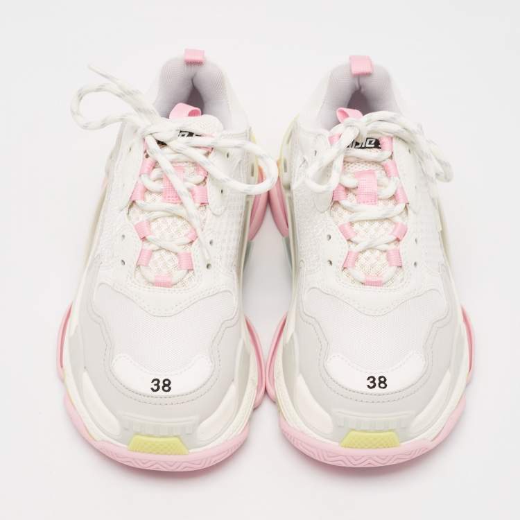 Pre Owned Balenciaga White Faux Leather and Mesh Triple S Low Top Sneakers Size 38
