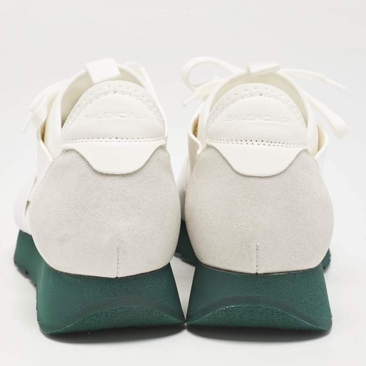 Pre Owned Balenciaga White Mesh and Leather Race Runner Sneakers Size 39