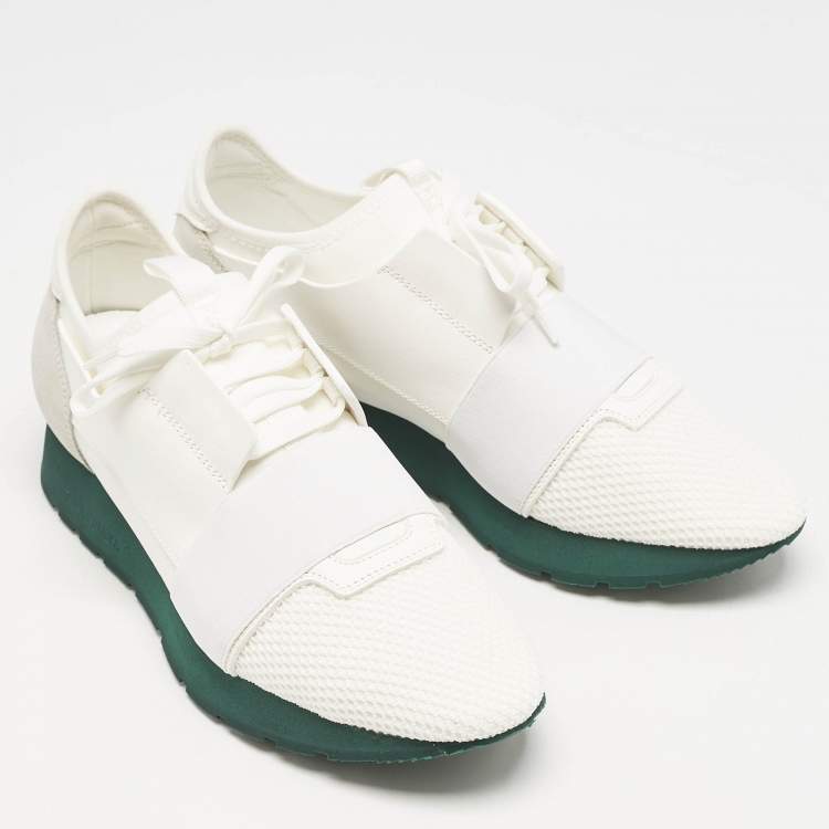 Pre Owned Balenciaga White Mesh and Leather Race Runner Sneakers Size 39