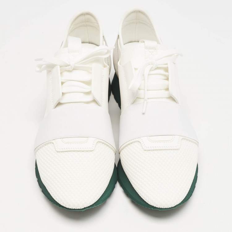 Pre Owned Balenciaga White Mesh and Leather Race Runner Sneakers Size 39