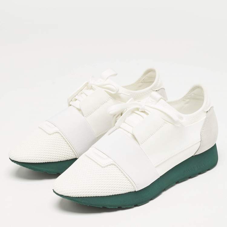 Pre Owned Balenciaga White Mesh and Leather Race Runner Sneakers Size 39