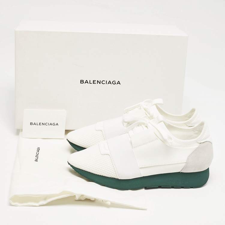 Pre Owned Balenciaga White Mesh and Leather Race Runner Sneakers Size 39