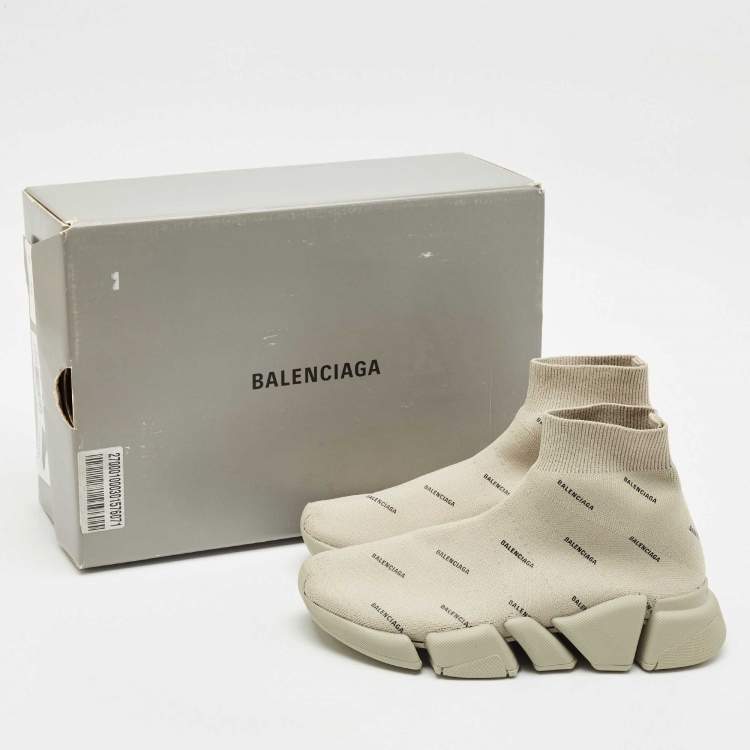 Pre Owned Balenciaga Grey Knit Fabric Speed Trainer Sneakers Size 36