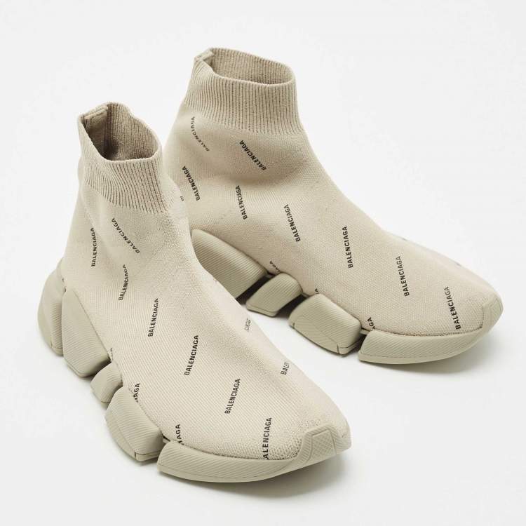 Pre Owned Balenciaga Grey Knit Fabric Speed Trainer Sneakers Size 36