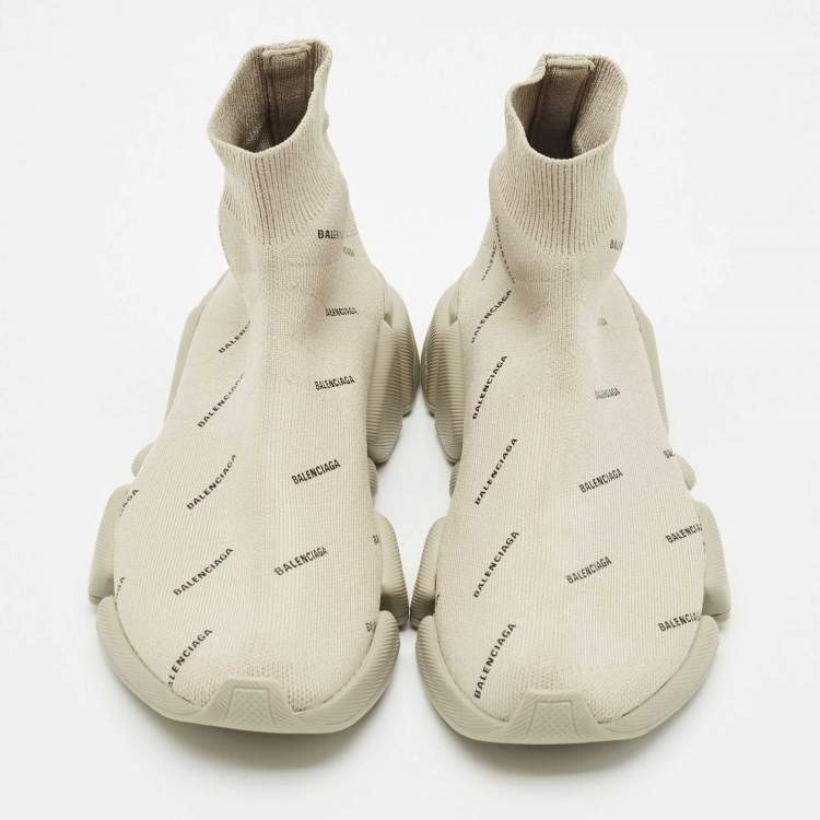 Pre Owned Balenciaga Grey Knit Fabric Speed Trainer Sneakers Size 36