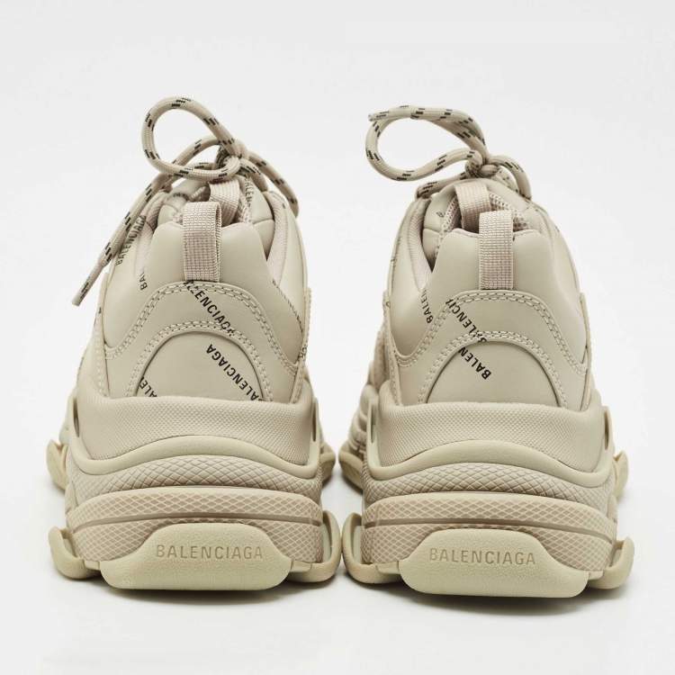 Pre Owned Balenciaga Grey Faux Leather Allover Logo Triple S Sneakers Size 41