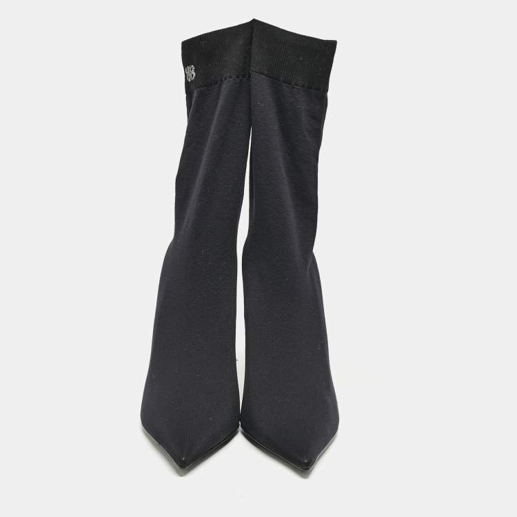 Pre Owned Balenciaga Black  Stretch  Fabric Knife Ankle Socks Boots Size 39.5