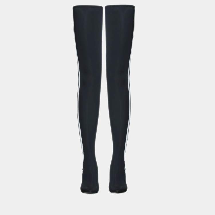 Pre Owned Balenciaga x Adidas Black/White Spandex Knife Over The Knee Boots Size 36