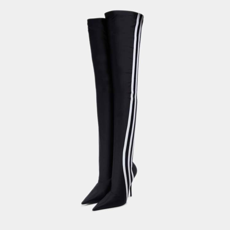 Pre Owned Balenciaga x Adidas Black/White Spandex Knife Over The Knee Boots Size 36