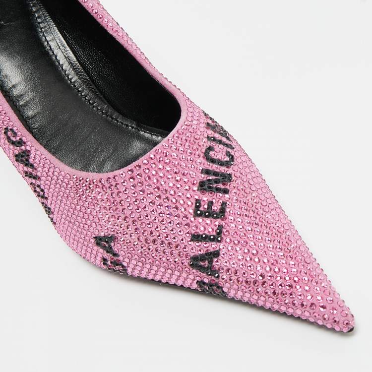 Pre Owned Balenciaga Pink Suede Crystal Embellished Knife Pumps Size 37