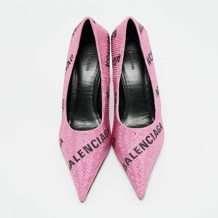 Pre Owned Balenciaga Pink Suede Crystal Embellished Knife Pumps Size 37