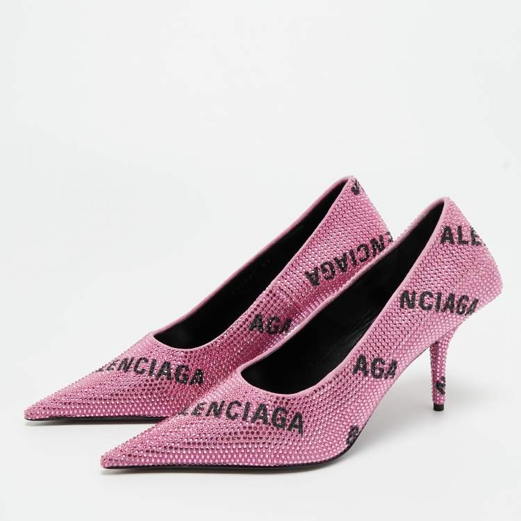Pre Owned Balenciaga Pink Suede Crystal Embellished Knife Pumps Size 37