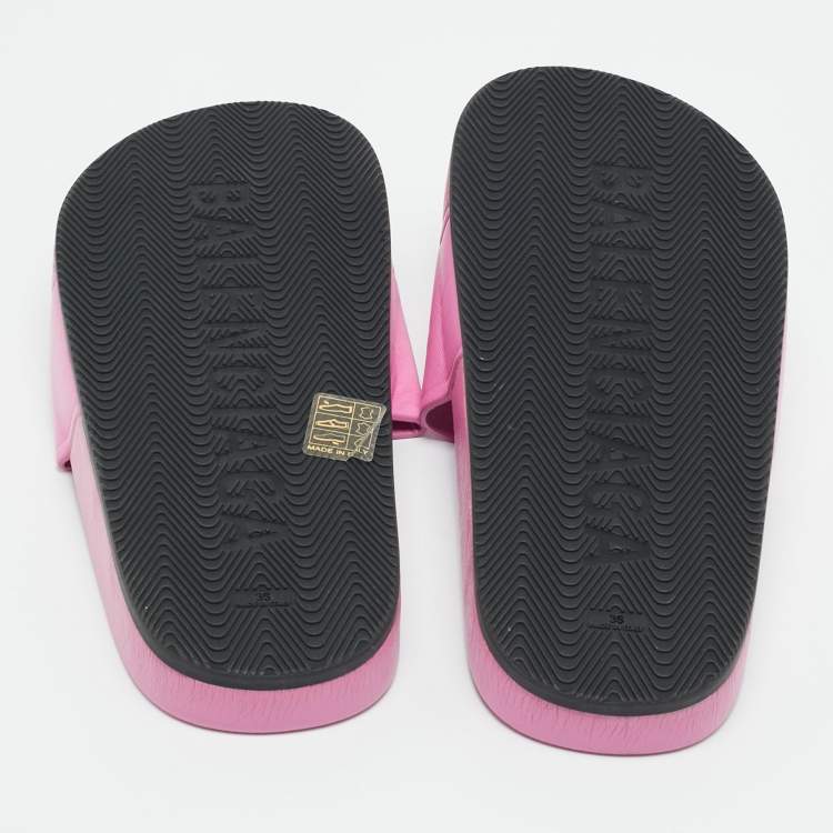 Pre Owned Balenciaga Pink Leather Pool Flat Slides Size 36