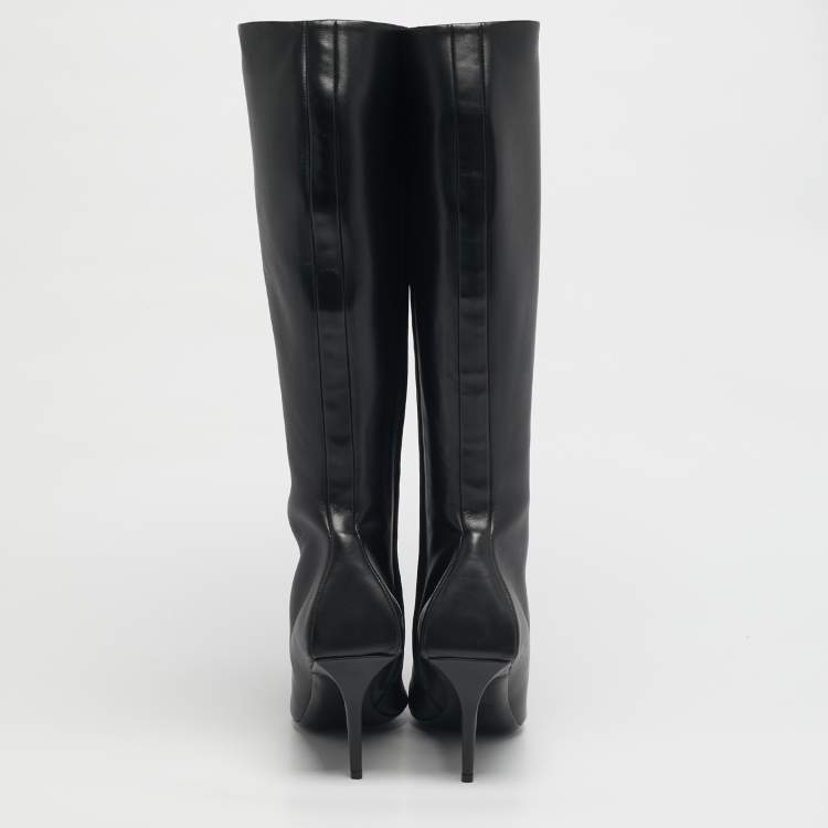 Pre Owned Balenciaga Black Leather Knife BB Knee Length Boots Size 41