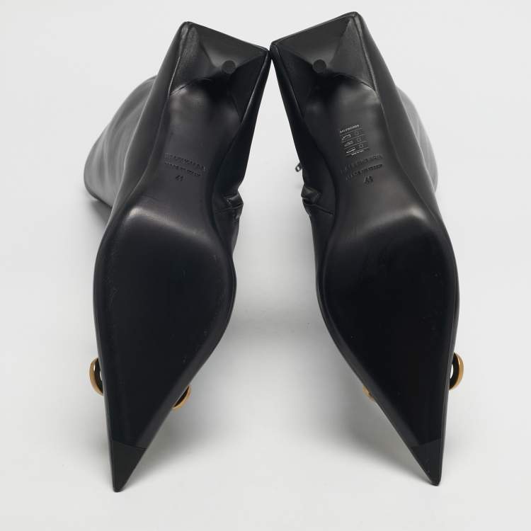 Pre Owned Balenciaga Black Leather Knife BB Knee Length Boots Size 41