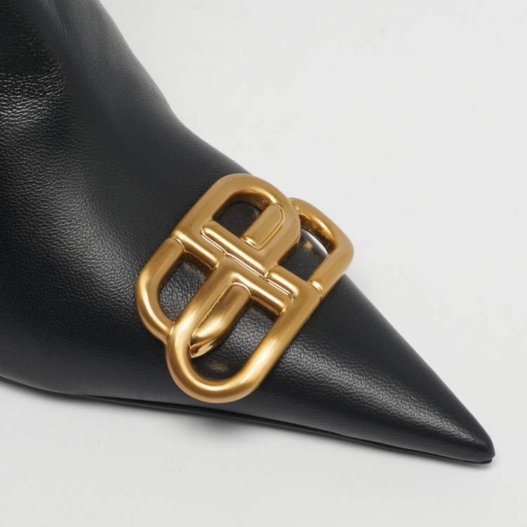 Pre Owned Balenciaga Black Leather Knife BB Knee Length Boots Size 41