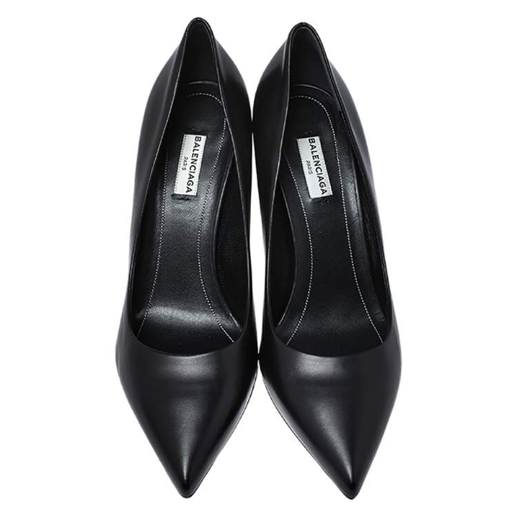 Pre Owned Balenciaga Black Leather Bistrot Pointed Pumps Size 39.5