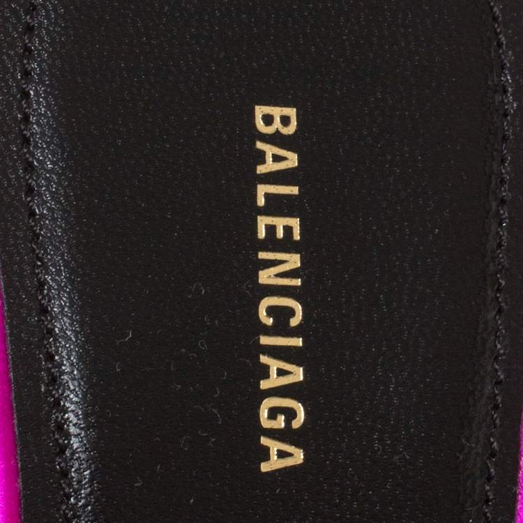 Pre Owned Balenciaga Fuschia Pink Satin Bow Pointed Toe Kitten Heel Mules Size 36.5