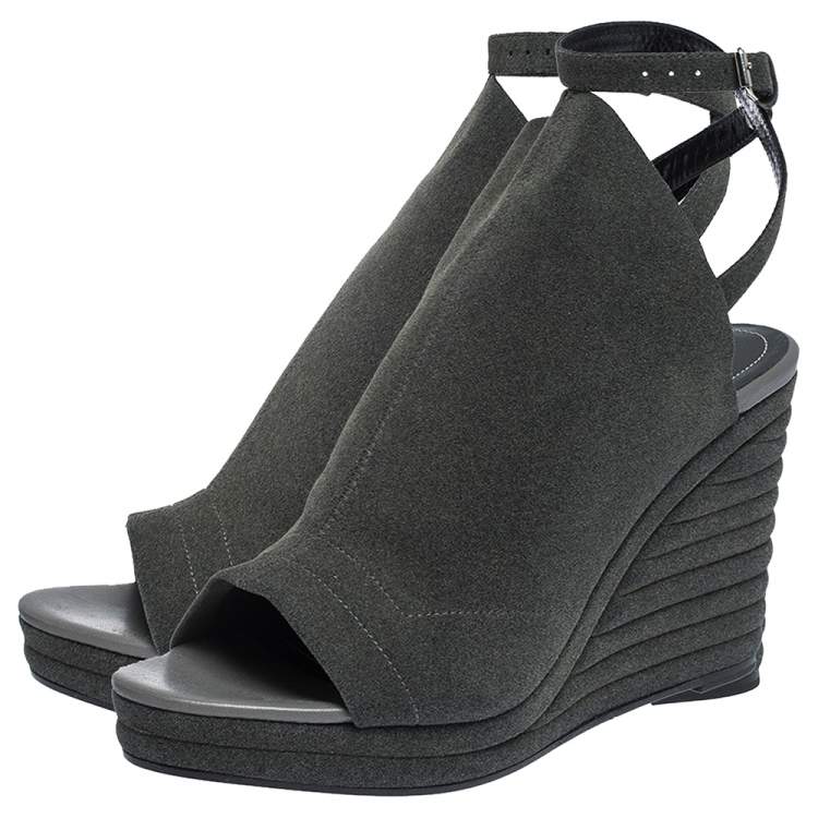 Pre Owned Balenciaga Grey Suede Gloves Platform Wedge Ankle Strap Sandals Size 41