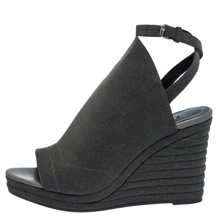 Pre Owned Balenciaga Grey Suede Gloves Platform Wedge Ankle Strap Sandals Size 41