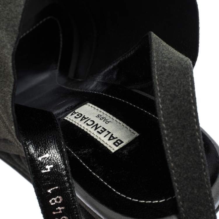 Pre Owned Balenciaga Grey Suede Gloves Platform Wedge Ankle Strap Sandals Size 41