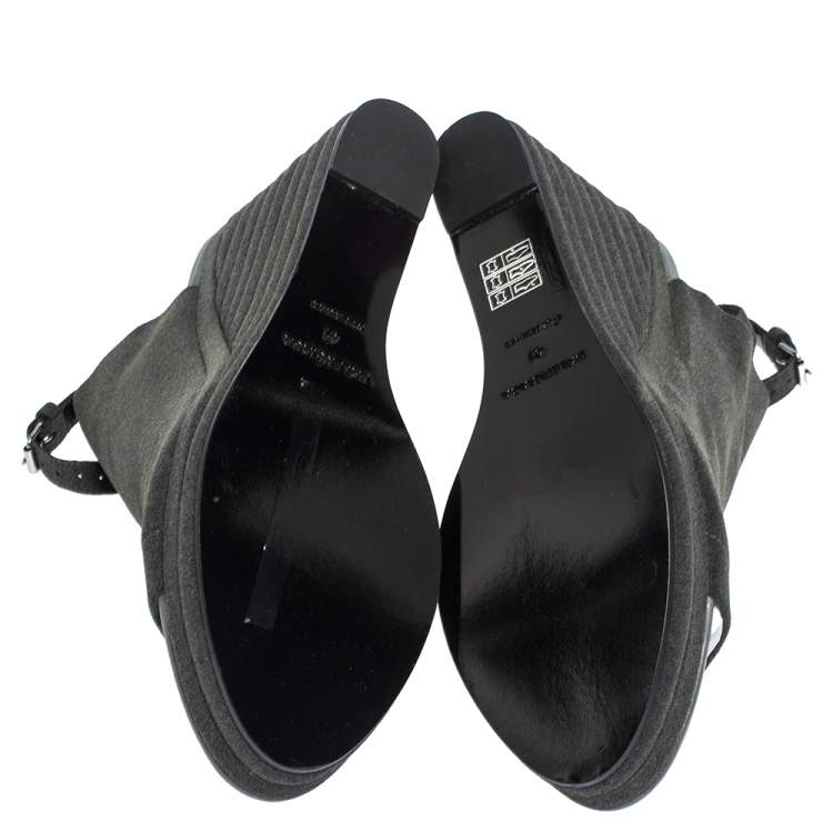 Pre Owned Balenciaga Grey Suede Gloves Platform Wedge Ankle Strap Sandals Size 41
